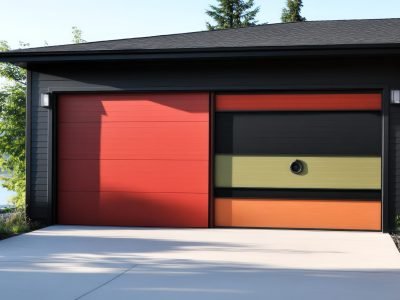 Chameleon-style garage door that changes color based on the viewing angle